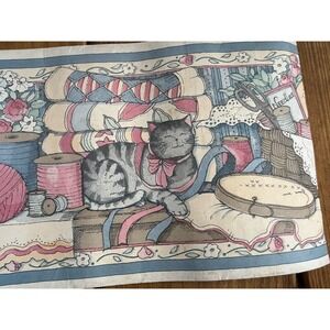 Vintage Wallpaper Wall Border Country Granny Cat Kittens Sewing 7"x 7-10? Yards